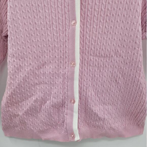 Karen Kane Golf Pink Cream Preppy Old Money Cable Knit Cardigan Jacket Sweater - Picture 7 of 11